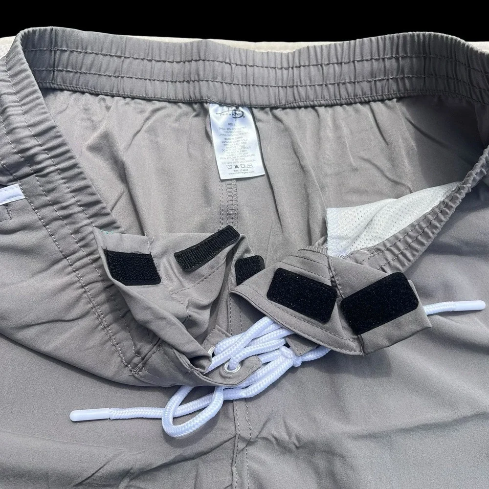 Reel Life Mens Gray Swim Trunks Shorts Lightweight pockets drawstring Large